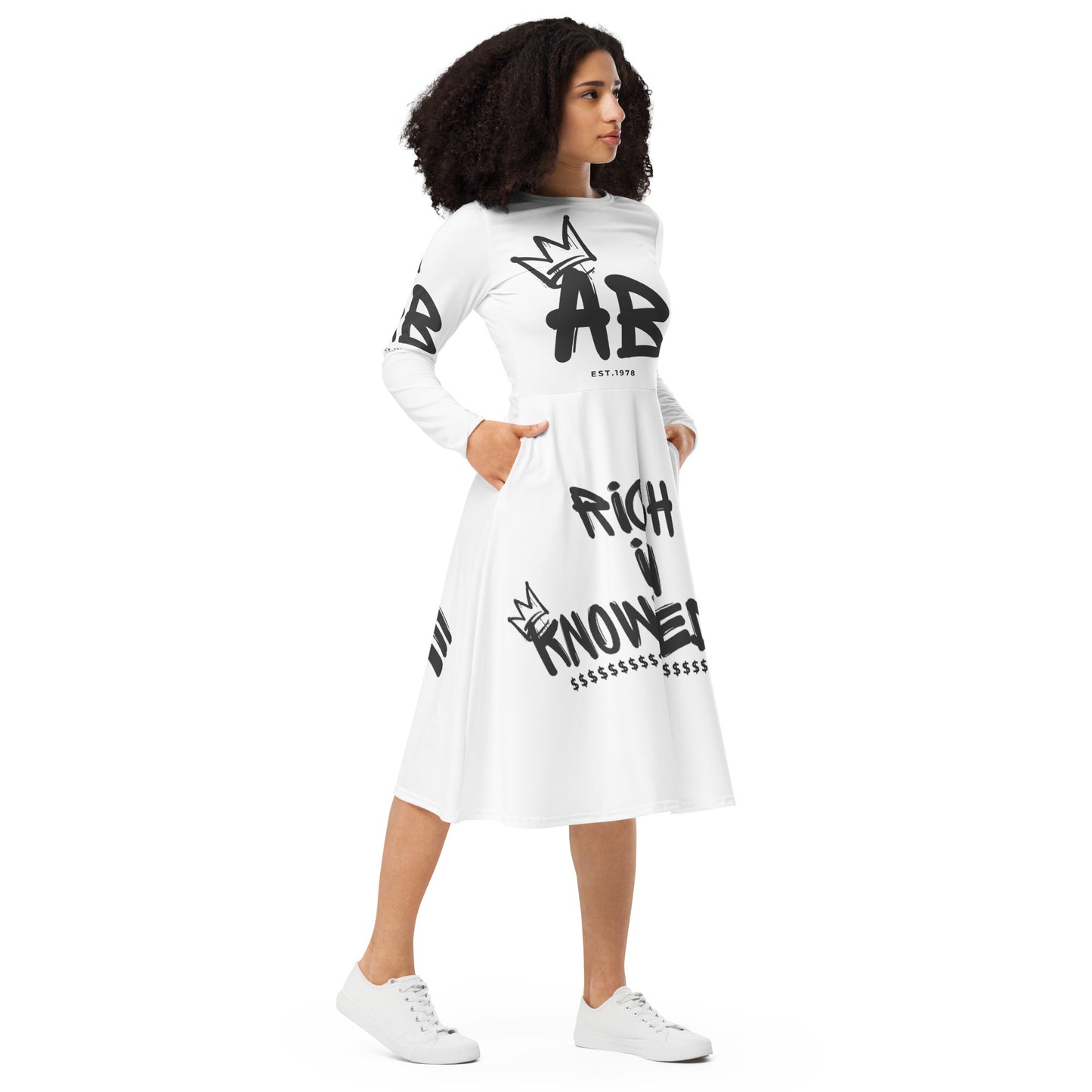 Abundance All-over print long sleeve midi dress